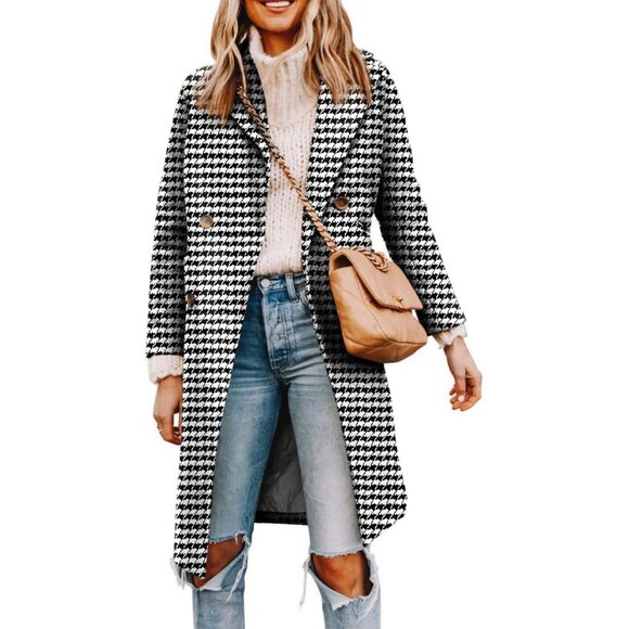 Womens Wool Blend Double Breasted Pea Coat Notched Lapel Winter Jackets - Picture 2 of 3